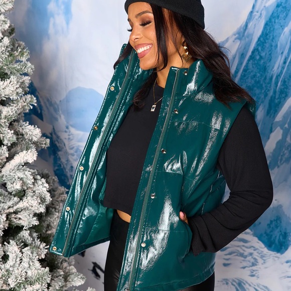 HELEN VEGAN LEATHER PUFFER VEST - JADE - Picture 3 of 7